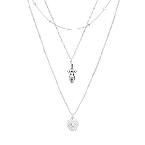 Evil Eye Body Pendant Metal Layered Necklace
