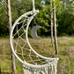 Macrame Wall Hanging Crescent Moon Dream Catcher with Moon Charm, Modern Boho Style Home Decor -- Black or Cream