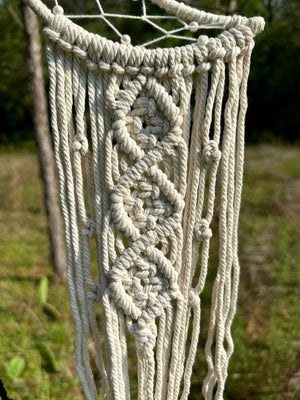 Macrame Wall Hanging Crescent Moon Dream Catcher with Moon Charm, Modern Boho Style Home Decor -- Black or Cream