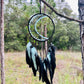 Medium Wall Hanging Crescent Moon Dream Catcher with Black & Light Blue Feathers, Modern Boho Style Home Decor