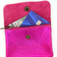 Metallic Italian Leather Coin Purse, 3 Compartments, Zipper Pocket