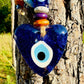 Mini Heart Shape Wall Hanging Evil Eye with Wood Beads Nazar Boncuk Mal De Ojo, Modern Boho Style Home Decor, Turkish Gift, Valentine's Day
