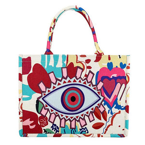 Evil Eye Hamsa Hand Printed Tote Bag