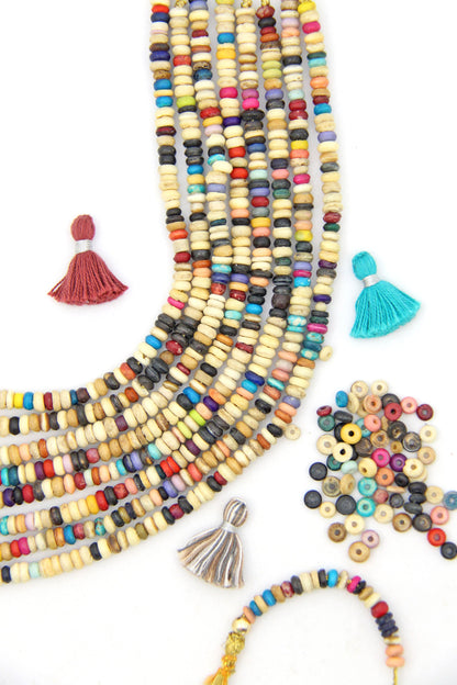 Tussy Mussy Heishi Natural Spacer Beads: 6x2mm Multi Colored Discs