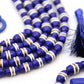 Bone Beads: Navy Barrel Tube Beads w/ White & Gold Stripes, 7x12mm