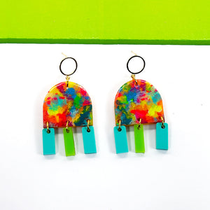 Neon Impressionist Earrings in Aqua and Green