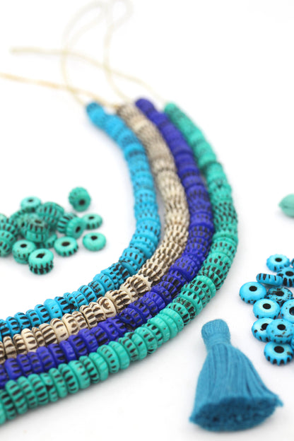 Ocean Wave Carved Bone Beads, 8mm, Boho Spacers, Saucer Rondelles