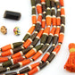 Orange & Olive Brown Barrel Bicone Bone Beads, 6x25mm, 8 pieces