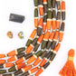 Orange & Olive Brown Barrel Bicone Bone Beads, 6x25mm, 8 pieces