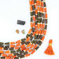 Orange & Olive Brown Barrel Bicone Bone Beads, 6x25mm, 8 pieces
