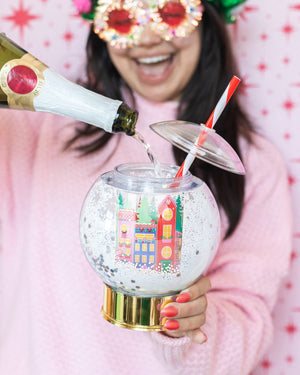 Holiday Village Snow Globe Novelty Sipper (Christmas Cup - set of 1, 6, or 12)