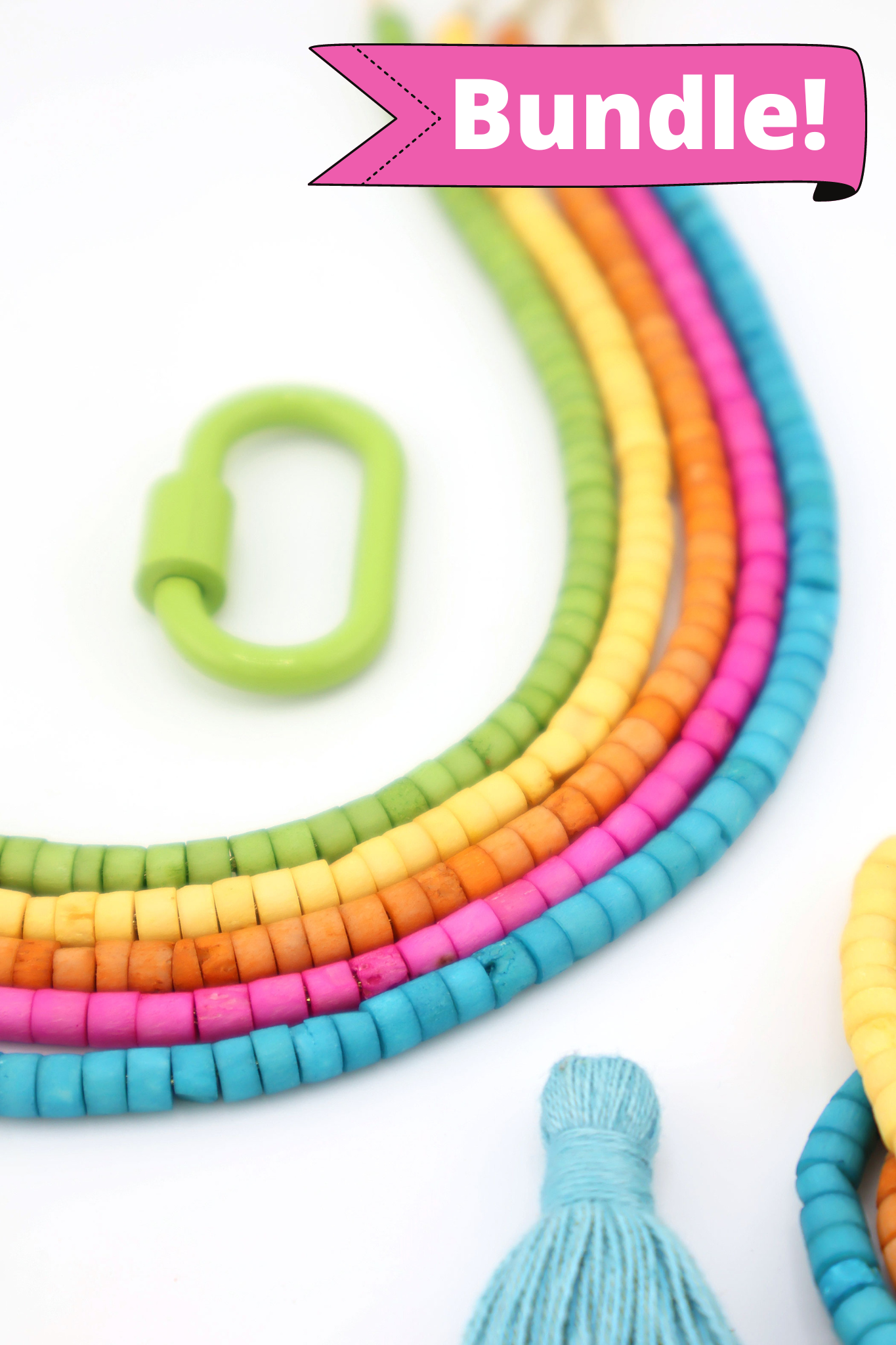 Bead Bundle: Vibrant Pastels Handmade Heishi Bone Beads, 5x3mm, 5 Strands & Colors, 400+ Beads