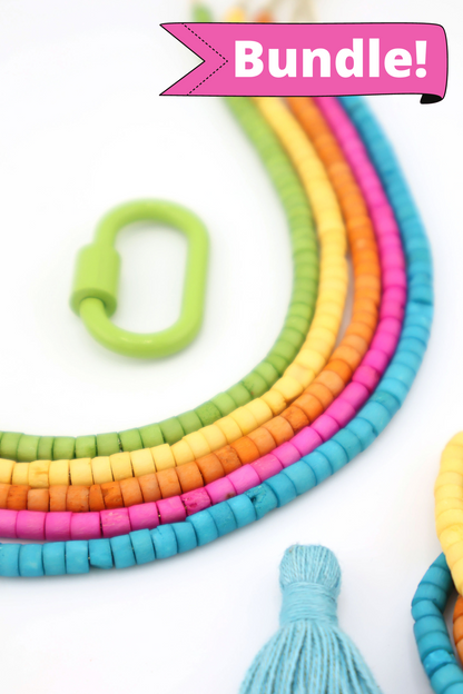Bead Bundle: Vibrant Pastels Handmade Heishi Bone Beads, 5x3mm, 5 Strands & Colors, 400+ Beads