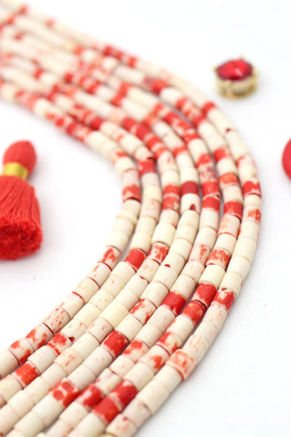 Peppermint Valentine: Bone Spacer Beads, 5x4mm White & Red Heishi Discs