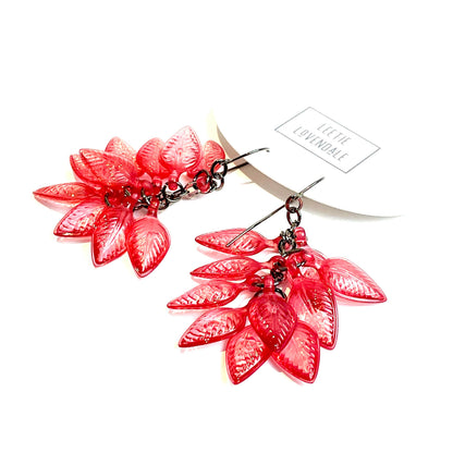 Mystic Pink Leaf Cluster Drop Earrings