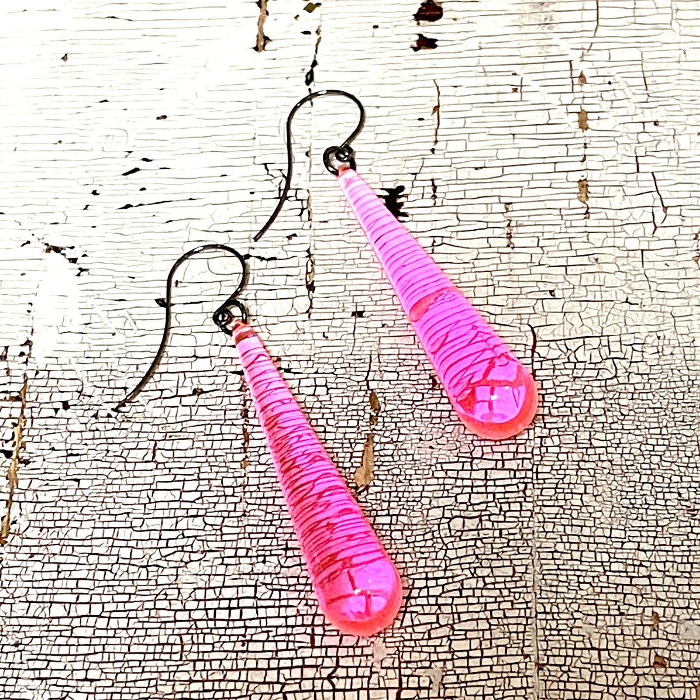 Neon Pink Long Teardrop lucite statement earrings