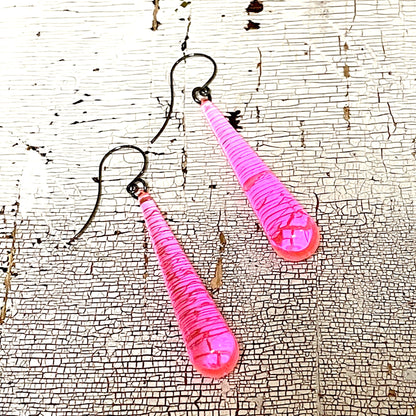 Neon Pink Long Teardrop lucite statement earrings