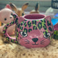 Pink Leopard Cat Mug | Cute Ceramic Coffee Tea Cup | Gift for Her
