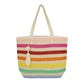 Women's Pom Tassel Multi Color Striped Straw Crochet Tote Bag