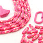 Pink Comma Barrels: Hand Painted Bone Beads, 6x18mm, 12 pieces