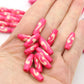 Pink Comma Barrels: Hand Painted Bone Beads, 6x18mm, 12 pieces
