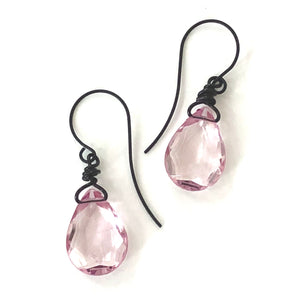 Light Pink Faceted Briolette Teardrop Drop Earrings