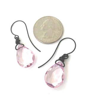 Light Pink Faceted Briolette Teardrop Drop Earrings