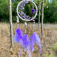 Purple Crescent Moon Dreamcatcher with Purple Feathers & Hanging Charm - Amethyst Stones -- Rearview Mirror Hanging or Wall Hanging