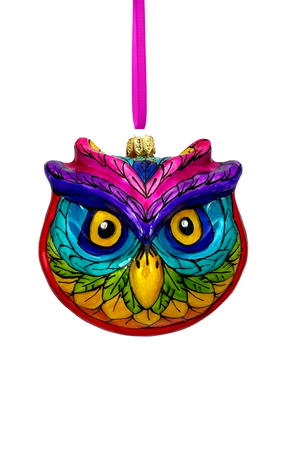 Rainbow Prism Owl Polish Glass Ornament