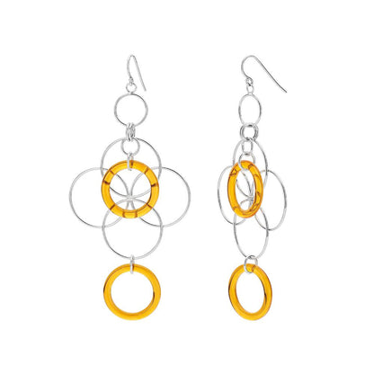 Orange and Silver Floral Drop Earrings