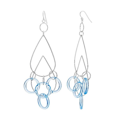 Blue and Silver Rain Drop Dangle Earrings