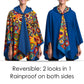Kandinsky Squares with Concentric Circles Reversible Rain Cape Poncho – Lightweight Hooded Wrap for Women