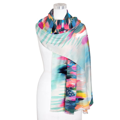 EttaVee's Brush Strokes 103 Silk Blend Shawl – Lightweight Wrap for Women