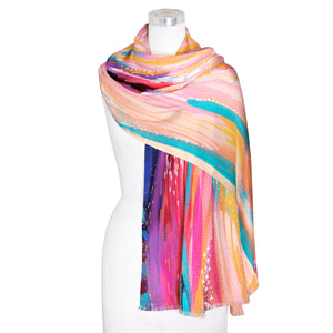 EttaVee's Brush Strokes 90 Silk Blend Shawl – Lightweight & Elegant Evening Wrap