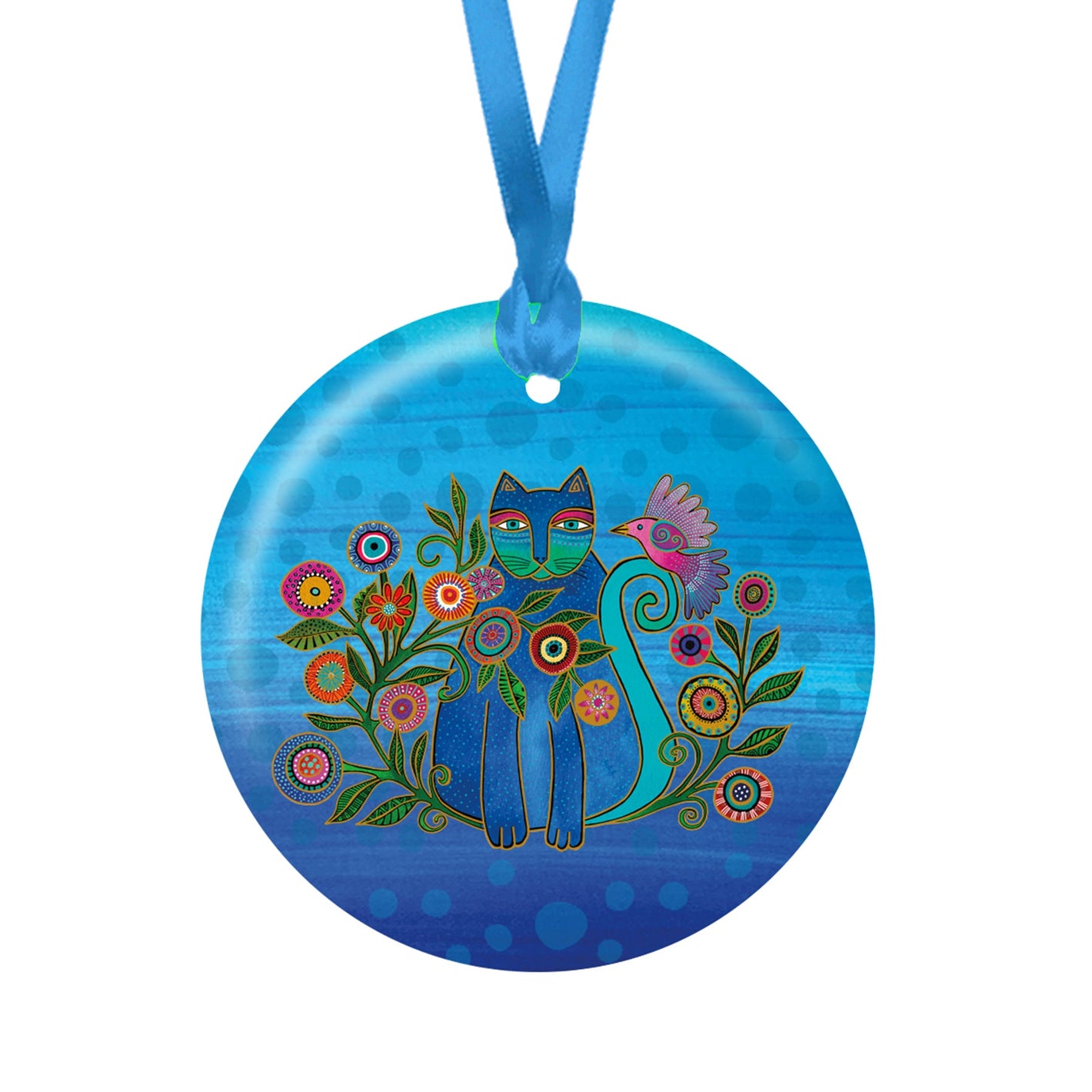 Laurel Burch Cerulean Cat Porcelain Keepsake Ornament – Flat Ceramic, Gift-Ready