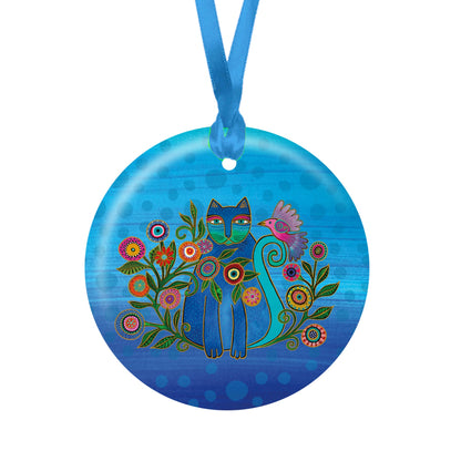 Laurel Burch Cerulean Cat Porcelain Keepsake Ornament – Flat Ceramic, Gift-Ready