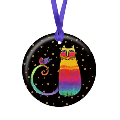 Laurel Burch Rainbow Cat Porcelain Keepsake Ornament – Flat Ceramic, Gift-Ready