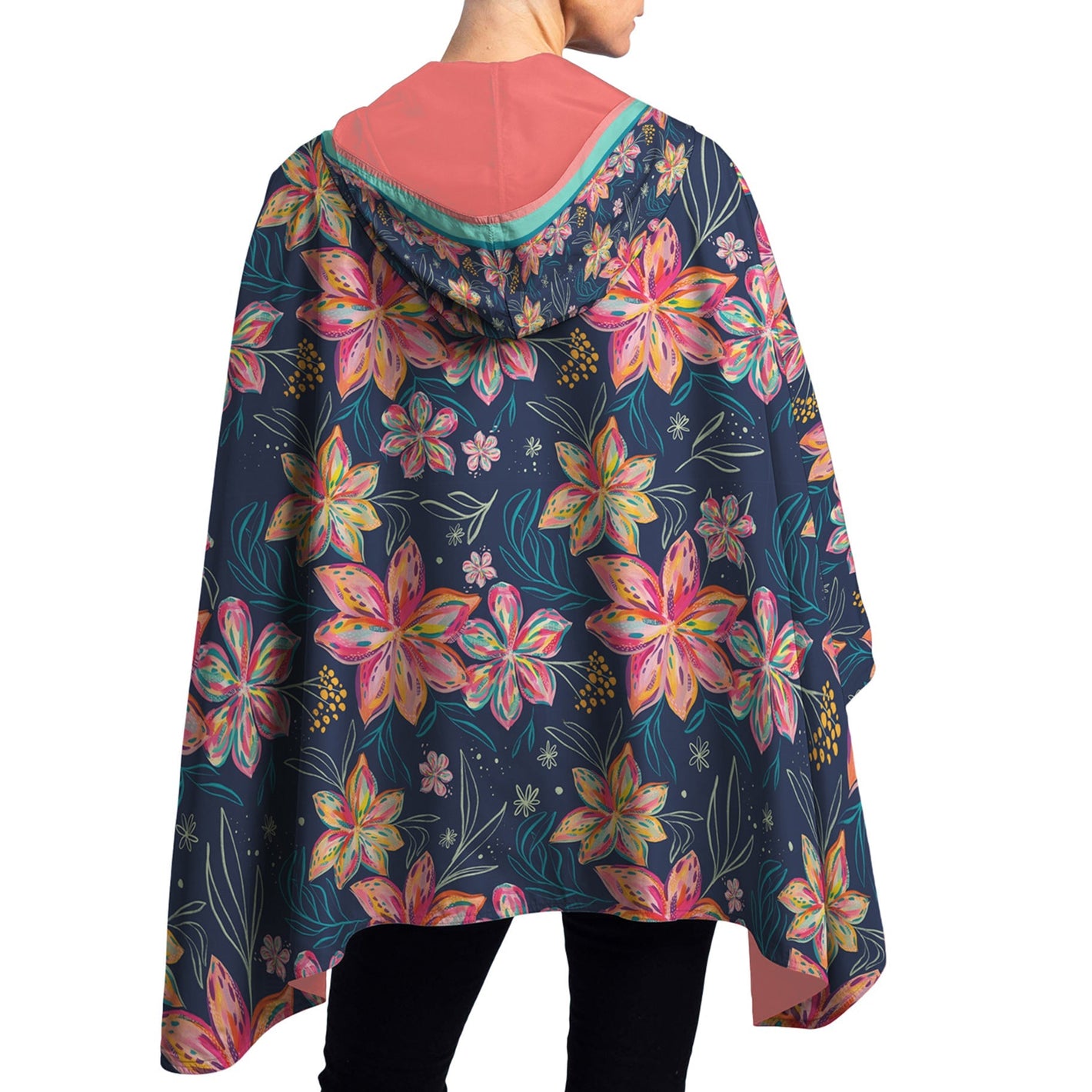 EttaVee Bold Flowers Womens Rain Cape - Rainproof Breathable Rain Poncho for Women