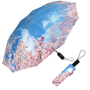 Cherry Blossoms Travel Umbrella – Compact, One-Touch Open & Close