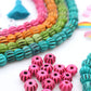 Hand Carved Melon Rondelle Bone Beads,12mm, Pink, Green, 25 pieces