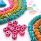 Hand Carved Melon Rondelle Bone Beads,12mm, Pink, Green, 25 pieces