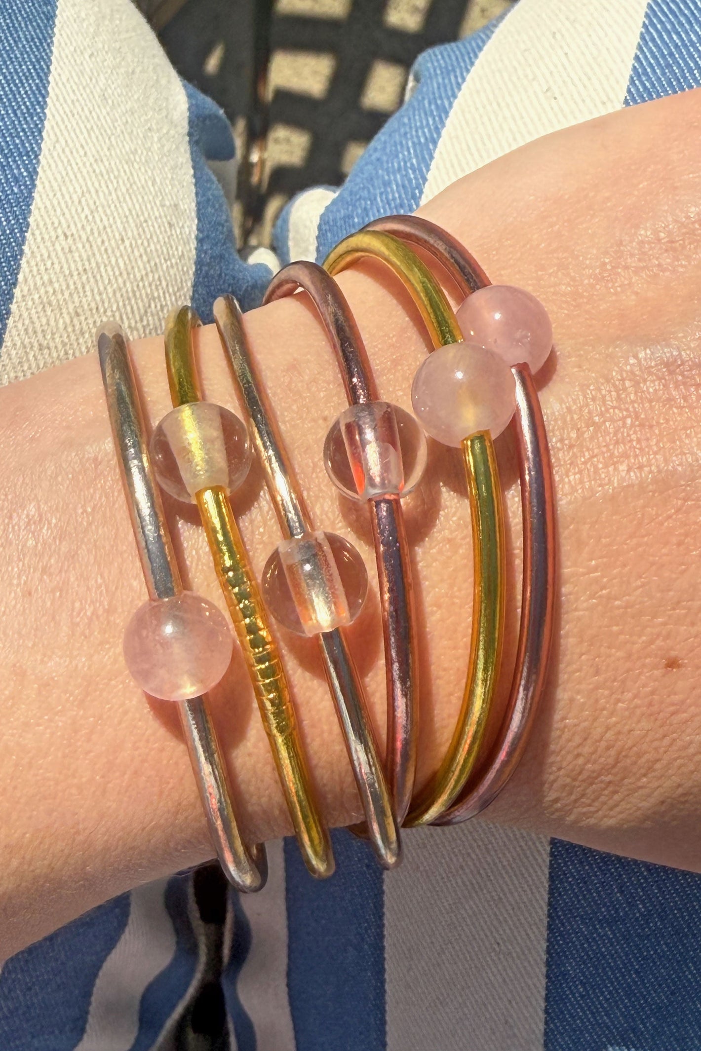 Crystal Energy Thin Thai Buddhist Temple Bangles, Gold, Rose Gold, Champagne Mantra Bracelets