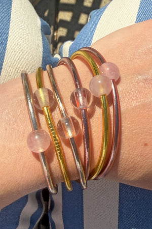 Crystal Energy Thin Thai Buddhist Temple Bangles, Gold, Rose Gold, Champagne Mantra Bracelets
