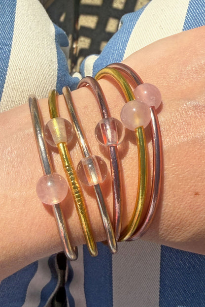 Crystal Energy Thin Thai Buddhist Temple Bangles, Gold, Rose Gold, Champagne Mantra Bracelets