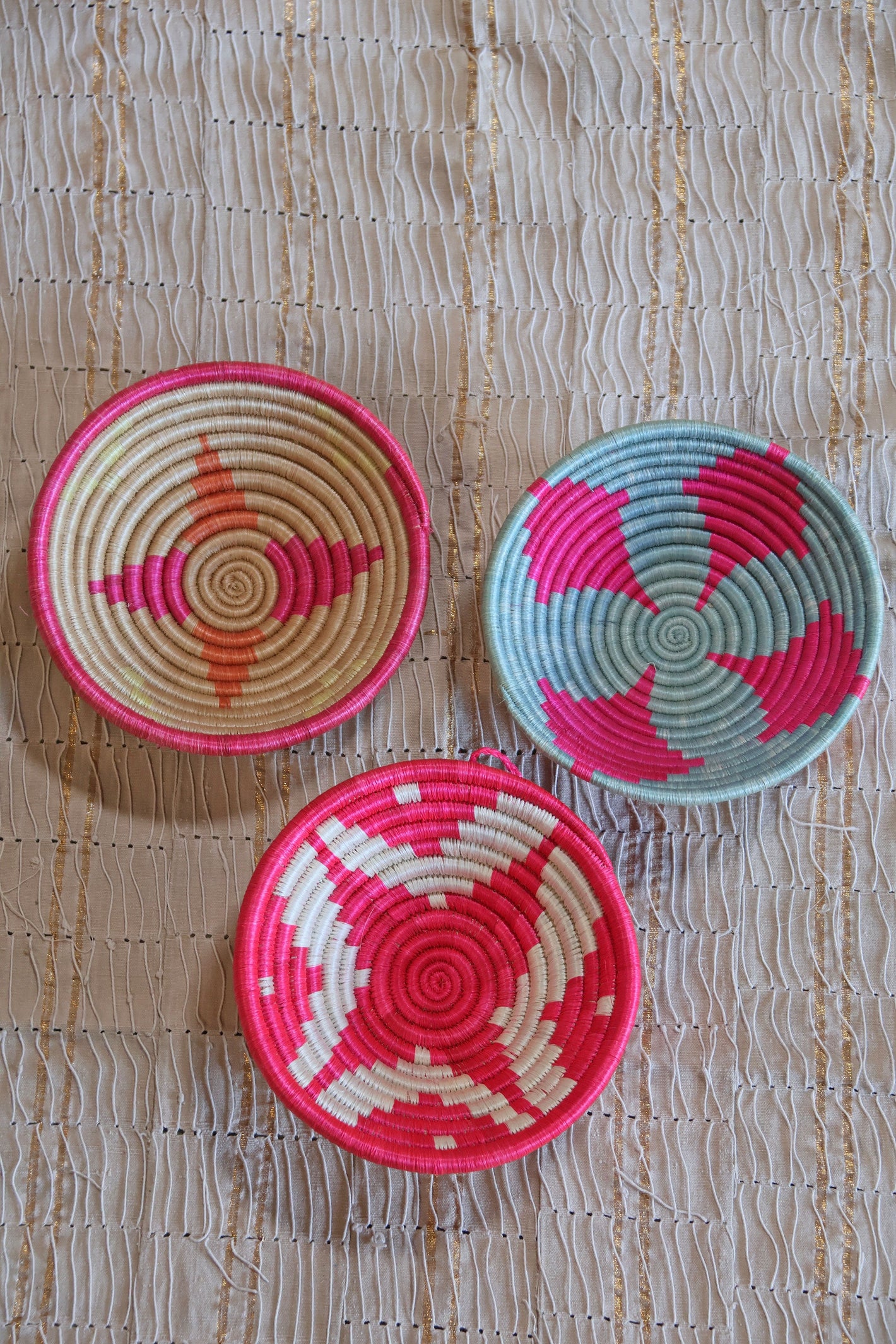 Rosie African Basket Collection, Pink, Blue, Neutral, from Rwanda, Set of 3