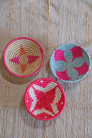 Rosie African Basket Collection, Pink, Blue, Neutral, from Rwanda, Set of 3