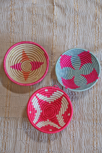 Rosie African Basket Collection, Pink, Blue, Neutral, from Rwanda, Set of 3