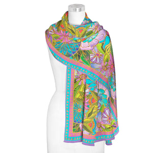Laurel Burch Lavender Floral Silk Blend Women's Fashion Shawl