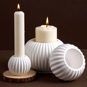 S/M/L Stripe Candle Cup Silicone Mold DIY Handmade Round Flowerpot Plaster Resin Candlestick Craft Casting Molds Home Decor