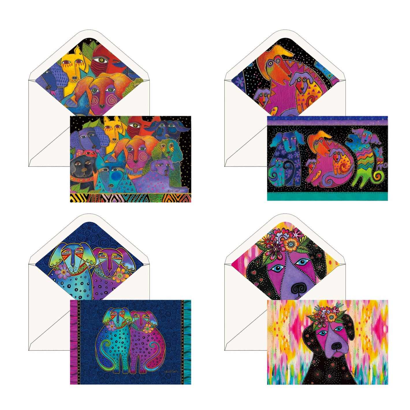 Laurel Burch Dogs - Boxed Blank Note Cards – Set of 16 in a Keepsake Gift Box